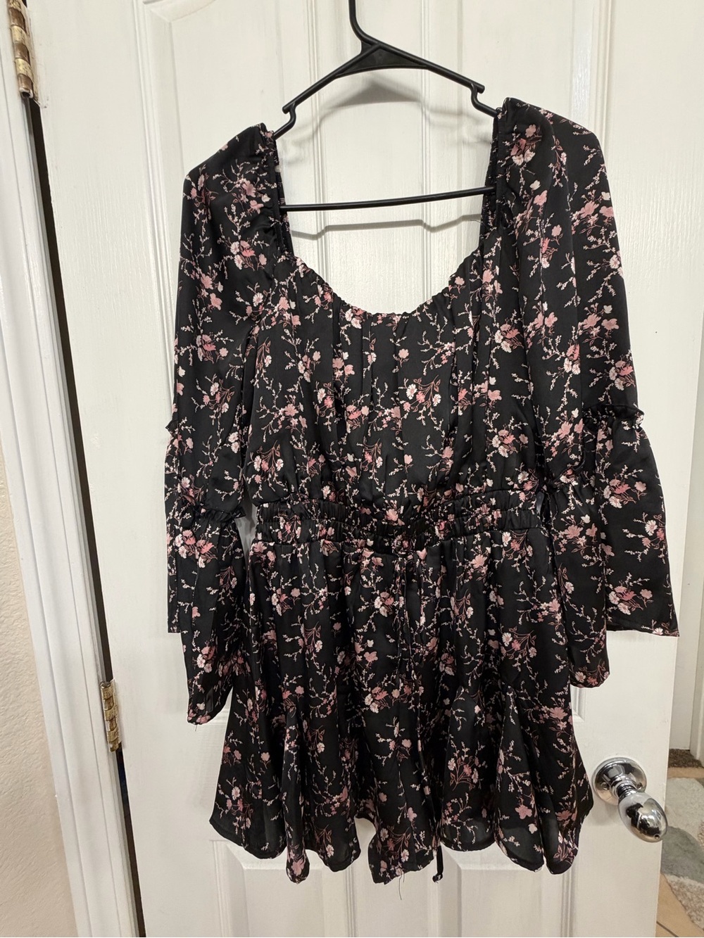 Black Floral Mini Dress/Skort with Pink Blossoms